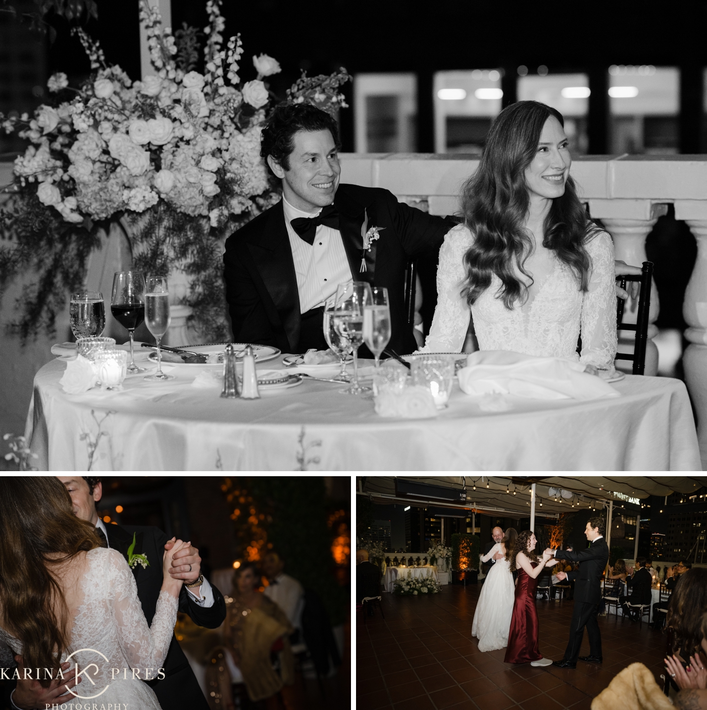 A couple sharing their first dance on the Jonathan Club terrace