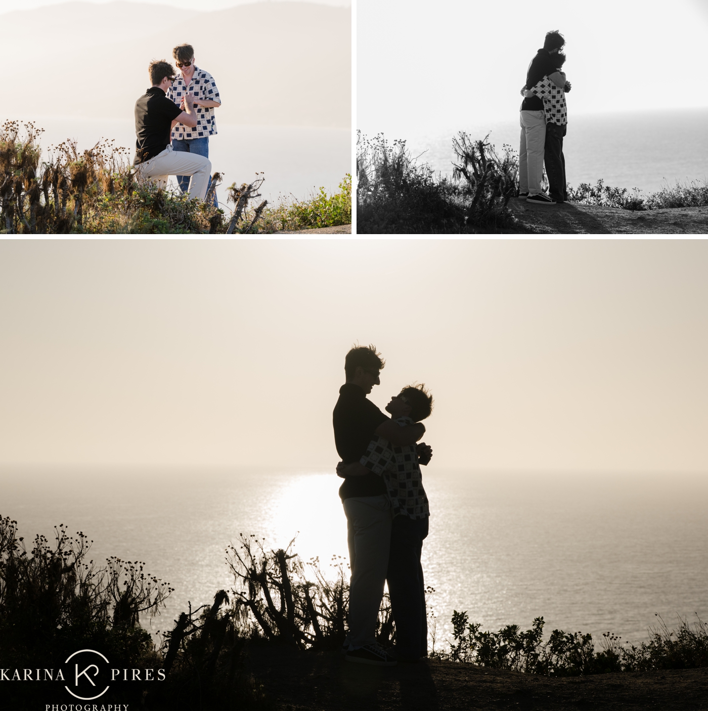 Sunset engagement portrait of Dustin and Caleb on the beach following their Los Angeles proposal.