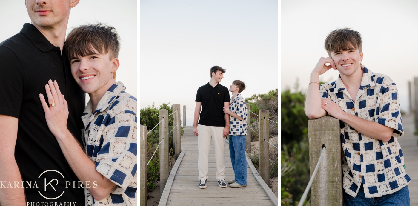 Sunset engagement portrait of Dustin and Caleb on the beach following their Los Angeles proposal