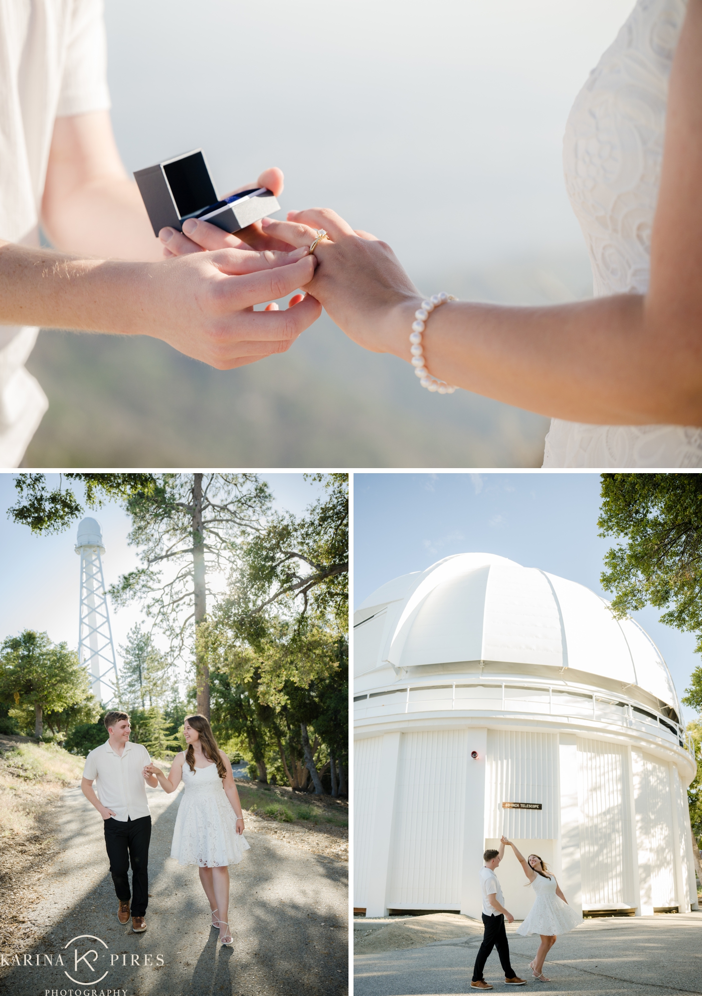 Surprise proposal at Mount Wilson Observatory overlooking the San Gabriel Mountains.
